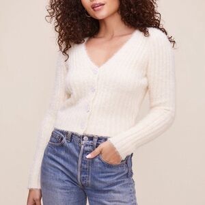 ASTR The Label Amanda Fuzzy Knit Cardigan Button Front Sweater Oat Milk 2X